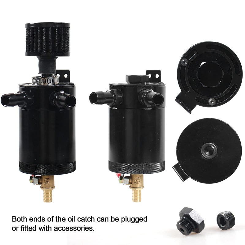 WENJTP Oil Catch Can Kit with 4 Adapters + Breather Filter Drain Valve Plug 2 Ports (1 oulet + 1 inlet) 150ml Universal Aluminum Baffled Oil Reservoir Tank Oil Separator - Image 5